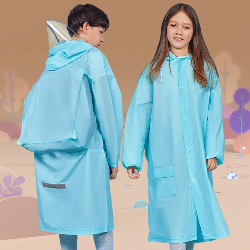 Primary school children's raincoat rain gear poncho big hat brim middle school children's protective raincoat with schoolbag