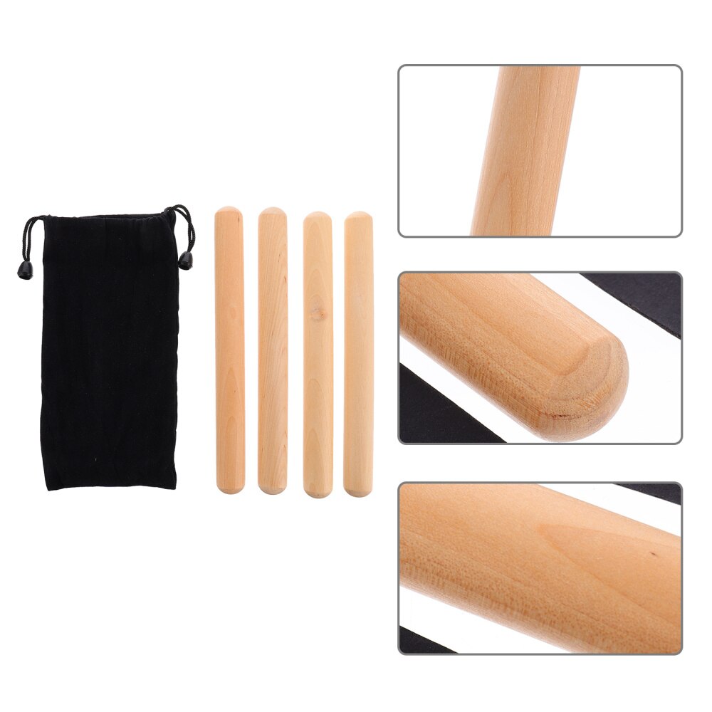 2 Pairs Wood Clave Beginner Percussion Instrument Rhythm Stick with Carry Bag
