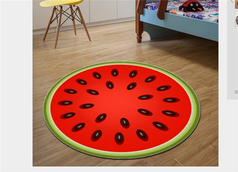 Fruit Pattern Circular Rug Home Warmly Cute Rug Kids Sitting Carpet 3D Print Round Kitchen Indoor Home Soft Mat Decor: watermelon / 60cm
