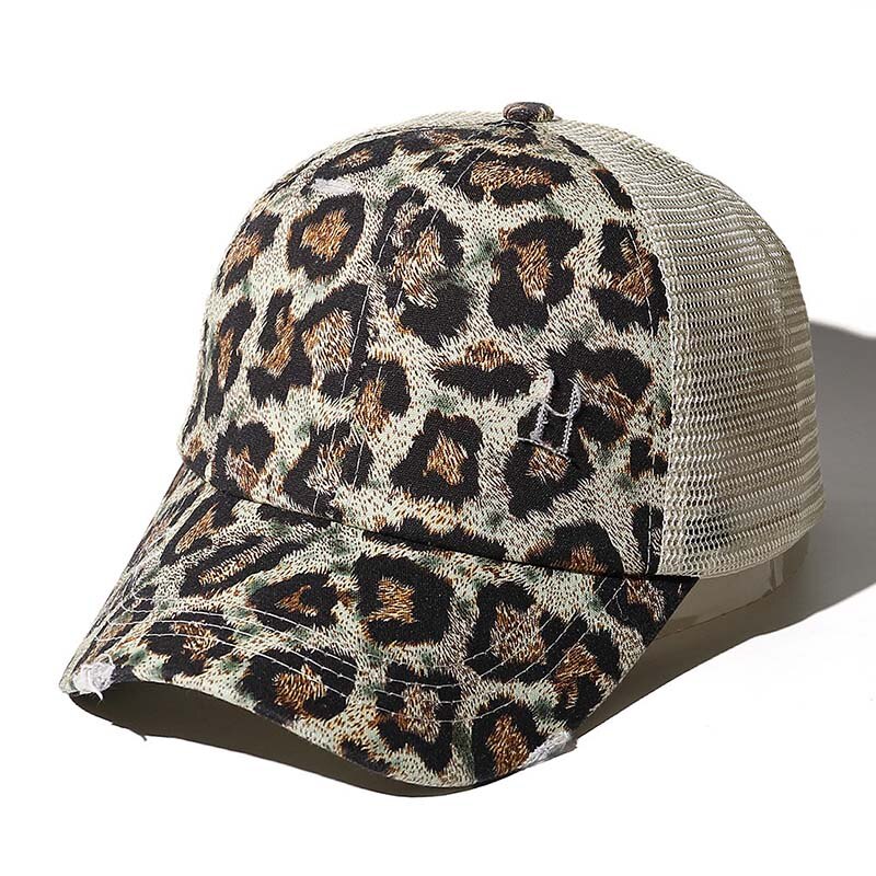 Zomer Baseball Cap Hollow Out Hoeden Voor Vrouwen Snapback Hoed Vrouwelijke Verstelbare Outdoor Trucker Hoed: leopard green