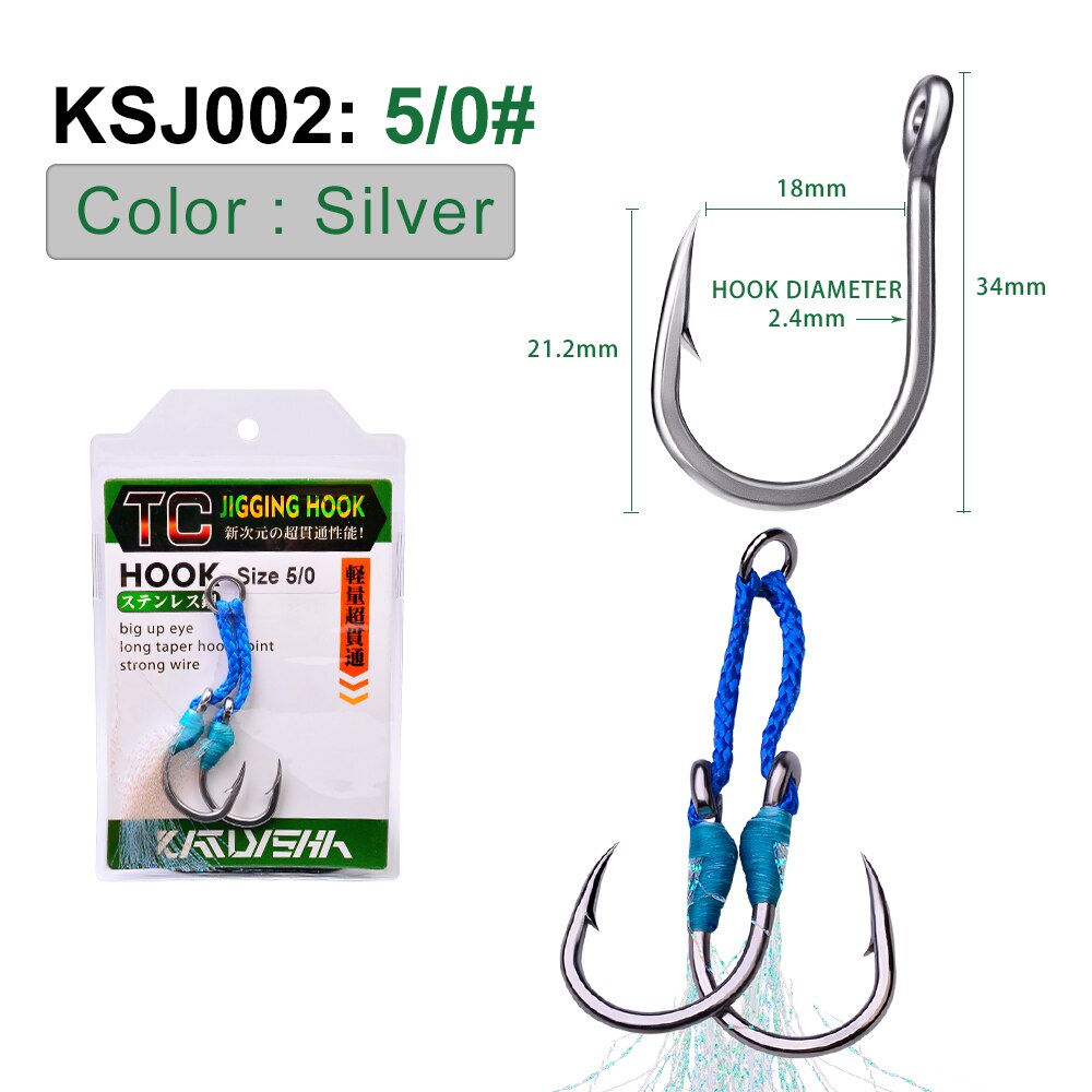PROBEROS-anzuelos dobles de acero inoxidable, 1 paquete, 1/0-3/0-5/0-7/0-9/0 #, pesca con plumas: 5 0-1Pack
