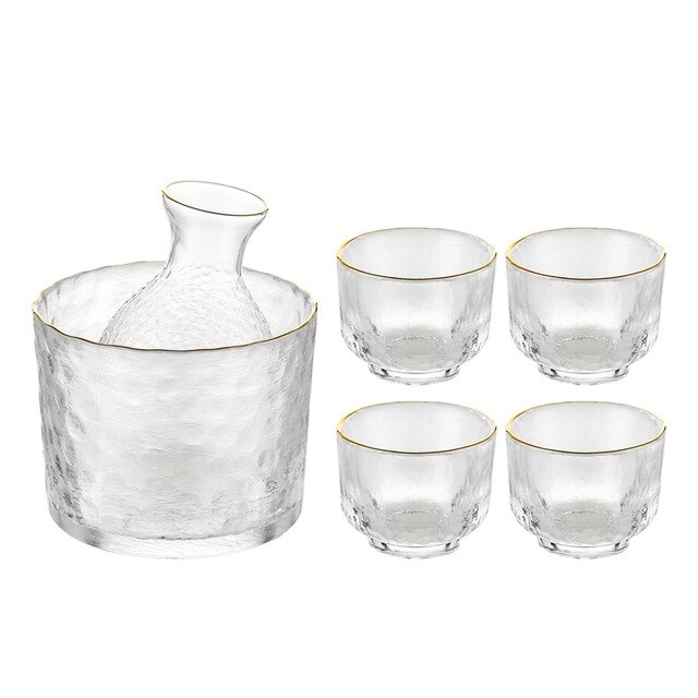 Japansk sake sæt hammermønster glas guldkantet kop vin varmere koreansk soju kop tequila pot whisky kop indenlandske vin sæt: Forgyldt 6 stk