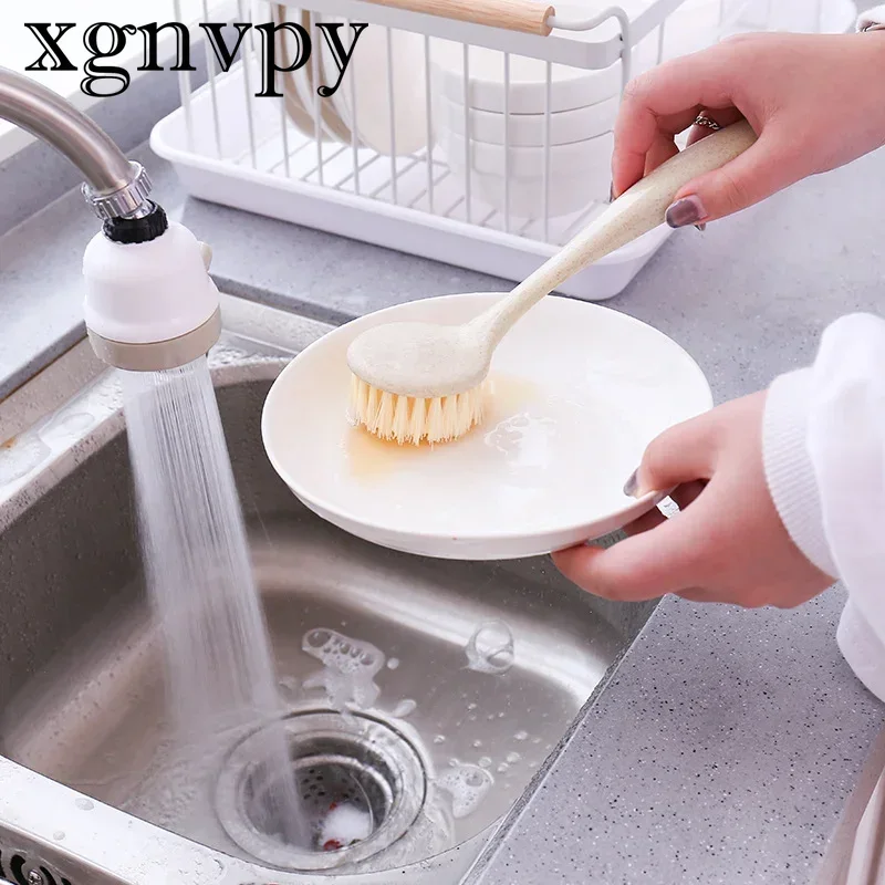 xgnvpy Spazzola per pulizia manico lungo Pentola multifunzionale Lavello Piatto Ciotola Strumento per il lavaggio Rimozione macchie Utilità da cucina