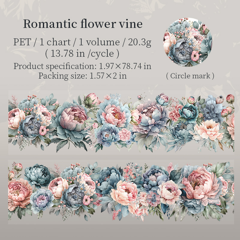 Yoofun 5x200cm Blooming Season PET Tape Flower Garden Decorative DIY Sticker for Card Making Journal Scrapbooking Planner diy: Red