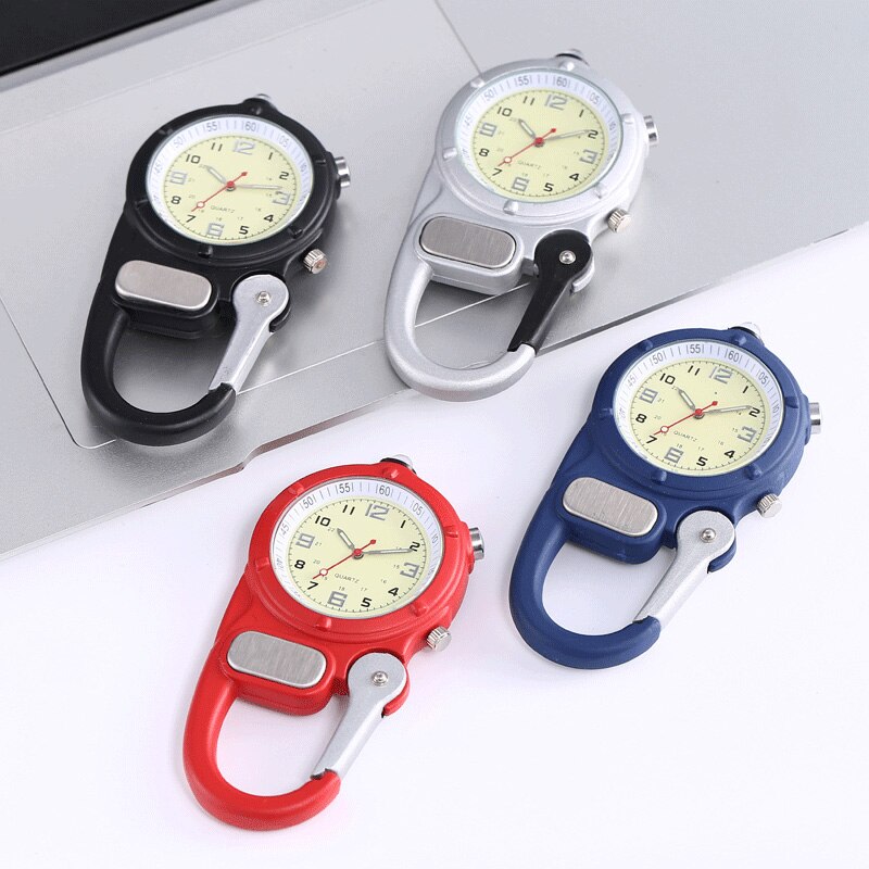 Alk Fob Verpleegkundige Zakhorloge Karabijnhaak Clip Horloge Zwart Klim Mountain Outdoor Sport Horloges Led Light Pocket Blauw Klok Unisex