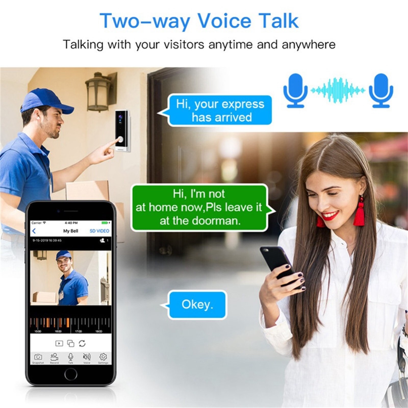 Smart Ip Video Intercom Wifi Video Deurtelefoon Deurbel Wifi Deurbel Camera Ir Alarm Draadloze Beveiliging Camera #3