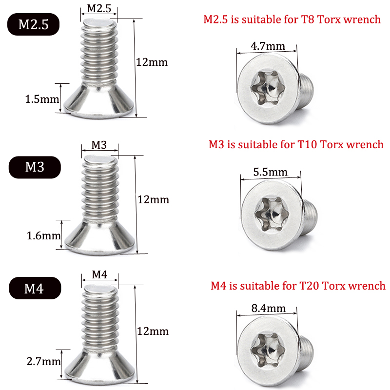 25/50 stks M2.5 M3 M4 304 Rvs Zes Kwab Torx Platte Verzonken Kop Schroef Bolt