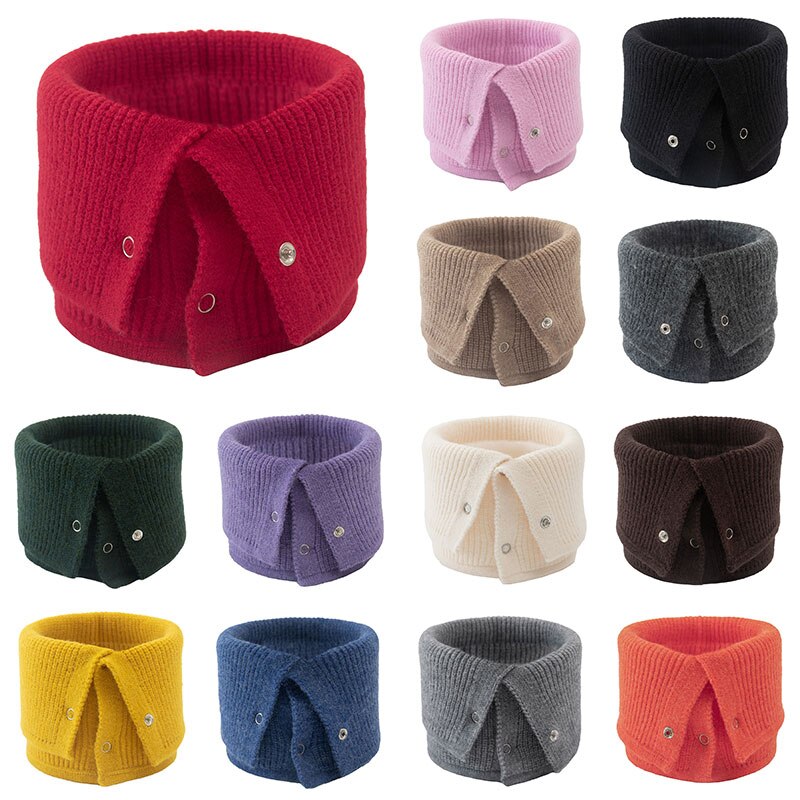 Warme Kraag Ring Sjaal Vrouwelijke Wollen Gebreide Sjaal Vrouwen Snood Sjaals Winter Button Hals Sjaals Effen Kleur