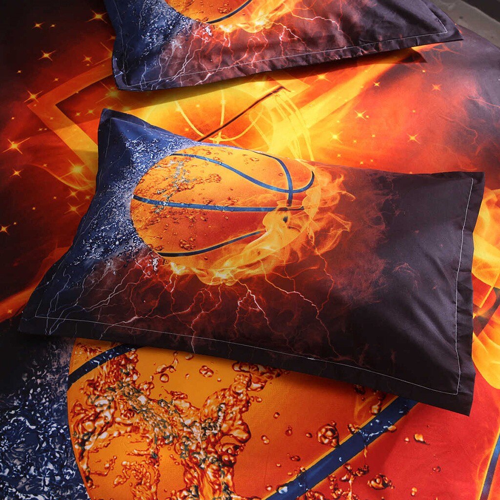 Basketbal Fan Dekbedovertrek Beddengoed Set Jongen Slaapkamer Brandende Basketbal Dream Quilt Case Beddengoed Kit 1 Dekbedovertrek 1 Kussensloop