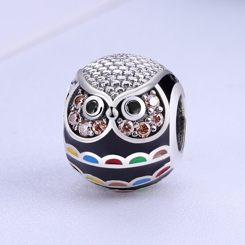 Authentieke 100% 925 Sterling Silver Bead Charm Wijsheid Uil Charms Kristallen Fit Originele Armbanden Vrouwen Diy Sieraden