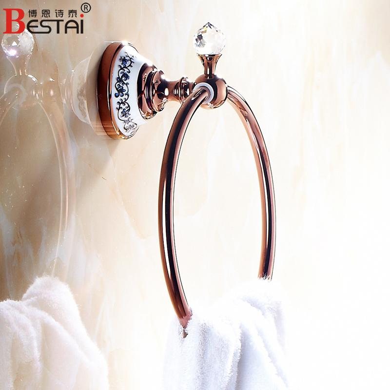 Toallero antiguo para baño, toallero de cristal pulido cepillado, toallero sólido de latón montado en la pared, toallero, anillo rosa dorado plateado: ROSE GOLD 