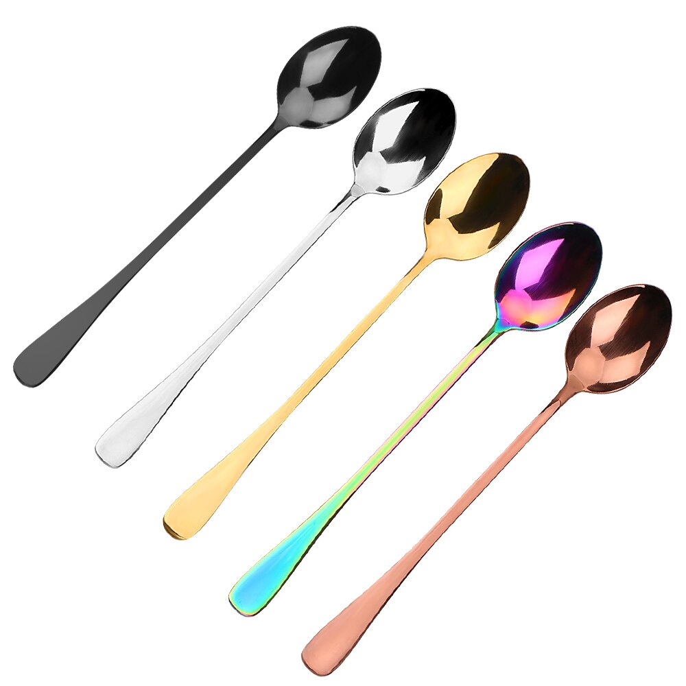 HOOMIN 19.5 CM Spoon Stainless Steel Long Handle Spoon Ice Cream Tea Coffee Spoons Home Kitchen Accessoeies Tableware