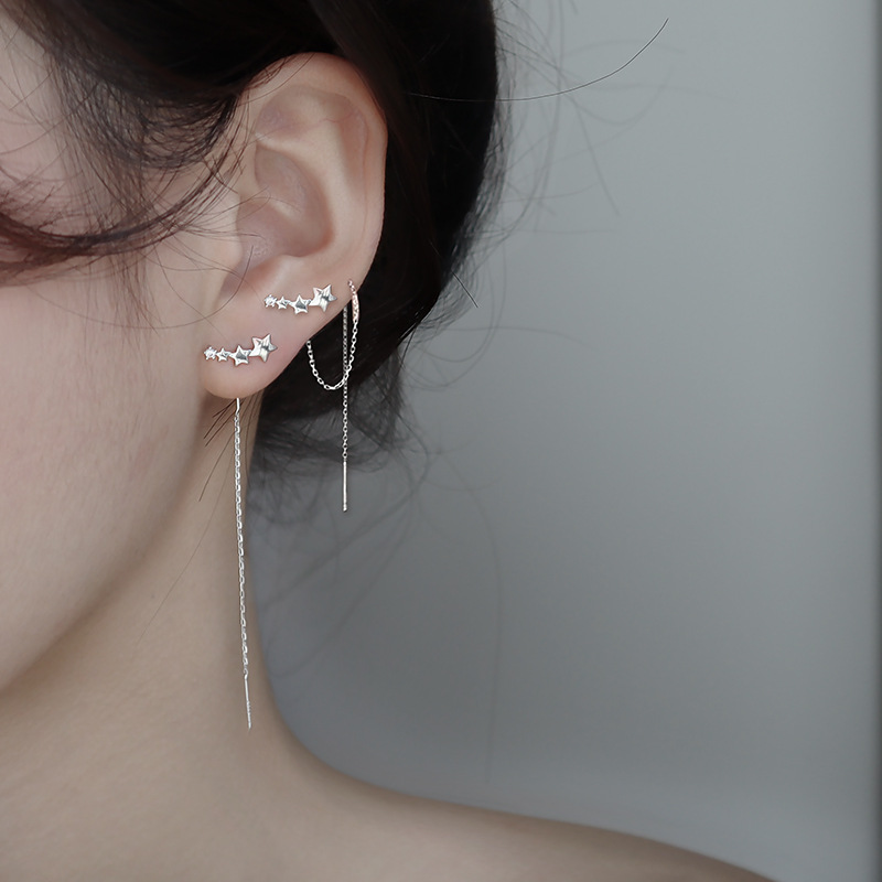 VOQ Silver Color Exquisite Wavy Simple Earrings Temperament Tassel Long Earrings Female Jewelry: Blue