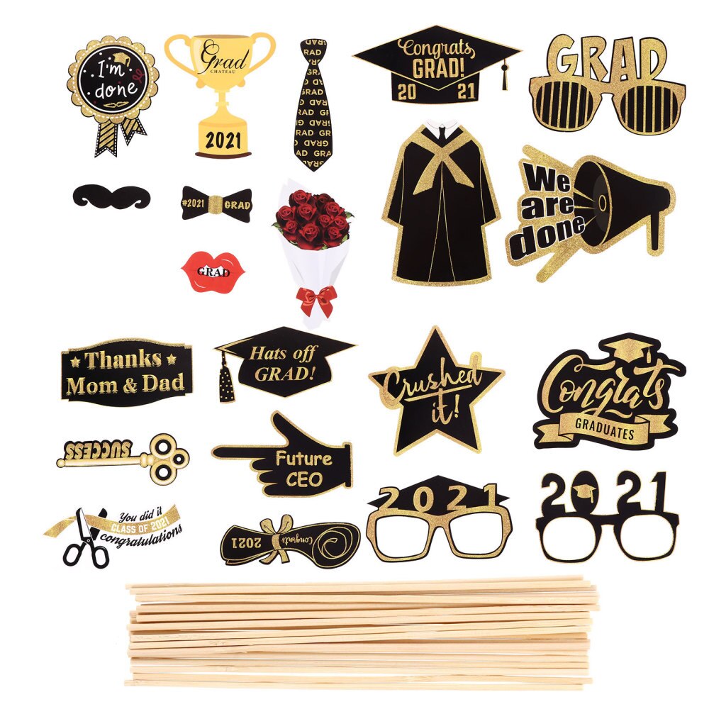 20pcs Graduation Party Photo Props Party Favors Glitter Photography Accessories