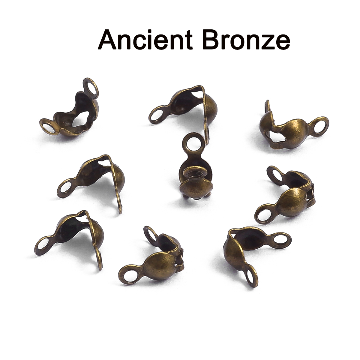 100pcs/lot Connector Clasp Fitting 4*7mm Ball Chain Calotte End Crimps Beads Connector Components For DIY Jewelry Making Supplie: Ancient Bronze