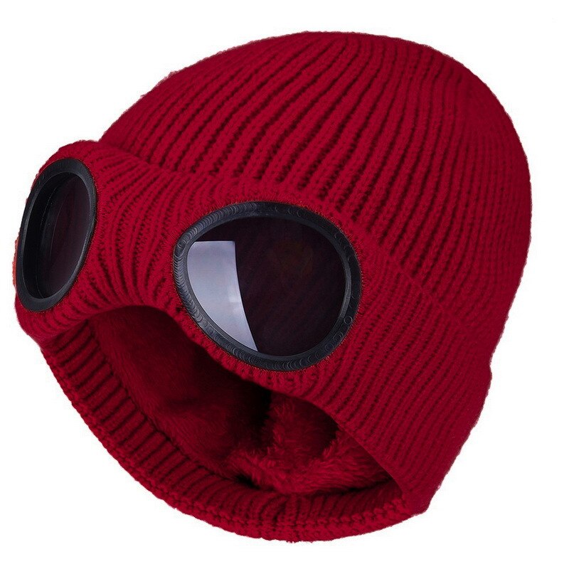 Gebreide Glazen Hoed Vrouwen Gehoorbescherming Wollen Cap Plus Fluwelen Stretch Warm Curling Cap Winter Outdoor Skiën Caps Tij: Wine Red