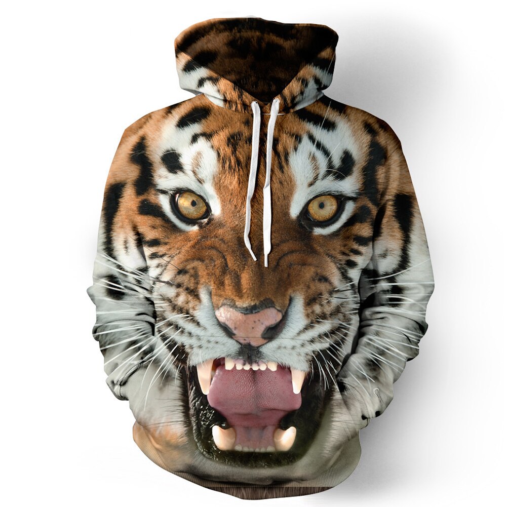 Unisex cool 3d tigertryck vinter hoodie pullover djurmönster sport hoodies: L