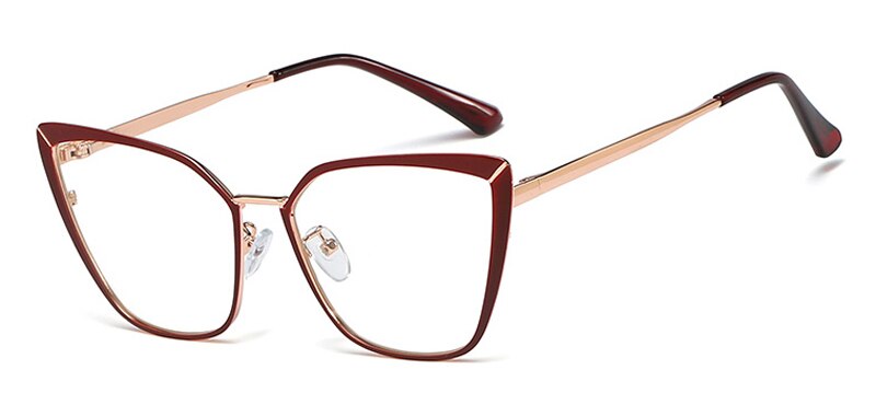 Peekaboo metal brillestel til kvinder katteøje tilbehør klar linse guld pink kvindelig brille stel recept: Rød med klar