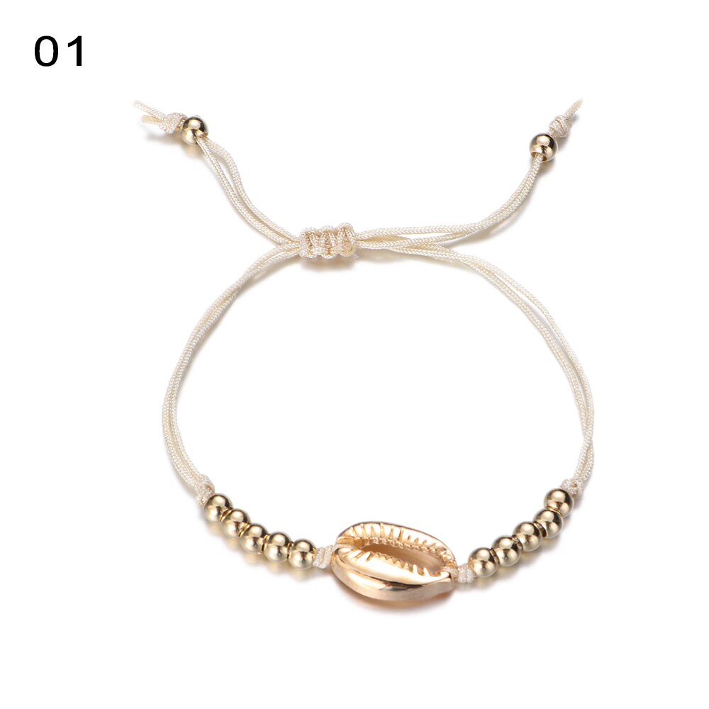 1pc shell perle armbånd boho vintage cowrie guld farve muslingeskal håndlavede justerbare armbånd strand smykker til kvinder: 1