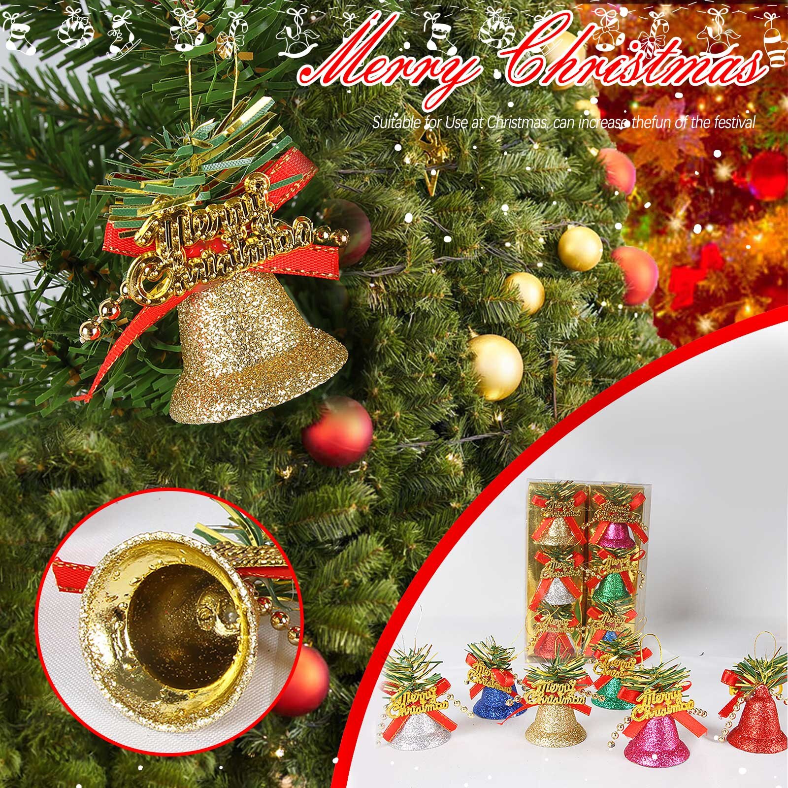 6 unidades/juego de cascabeles de plástico para quitar el polvo de Color, accesorios para árbol de Navidad, campanas de Navidad para niños, juguete para de Navidad, campana para el hogar