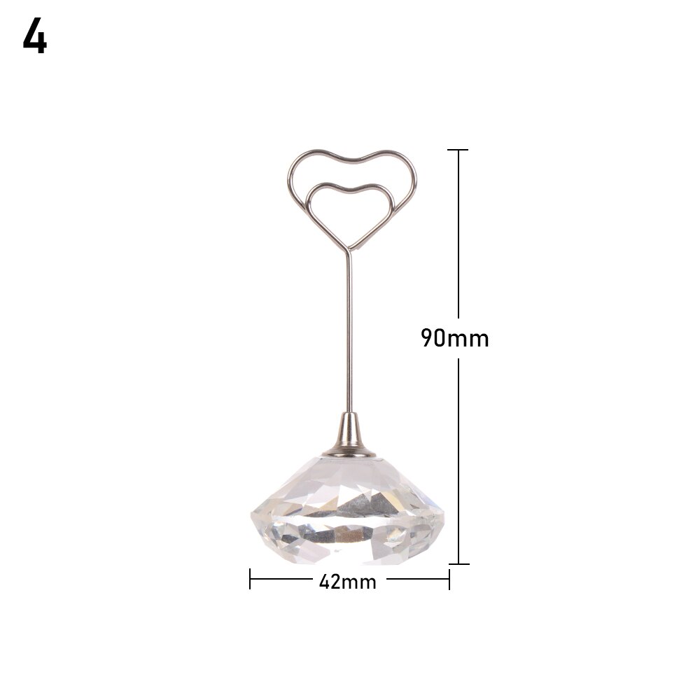 For Wedding Party Supplie Romantic Heart Shape Photo Clip Table Number Stand Desktop Decor Clear Crystal Diamond Place Card Hold: 4