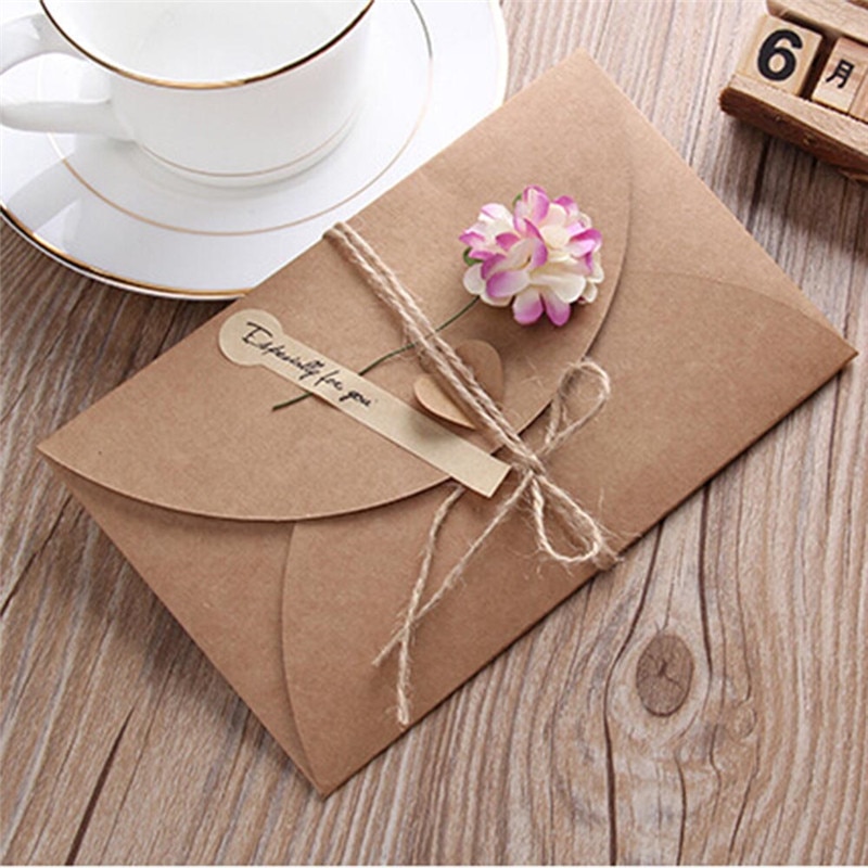 Retro DIY Kraft Paper Invitation Greeting Card with Envelope Handmade Dry Flower Wedding Party Invitation Envelope Just Material