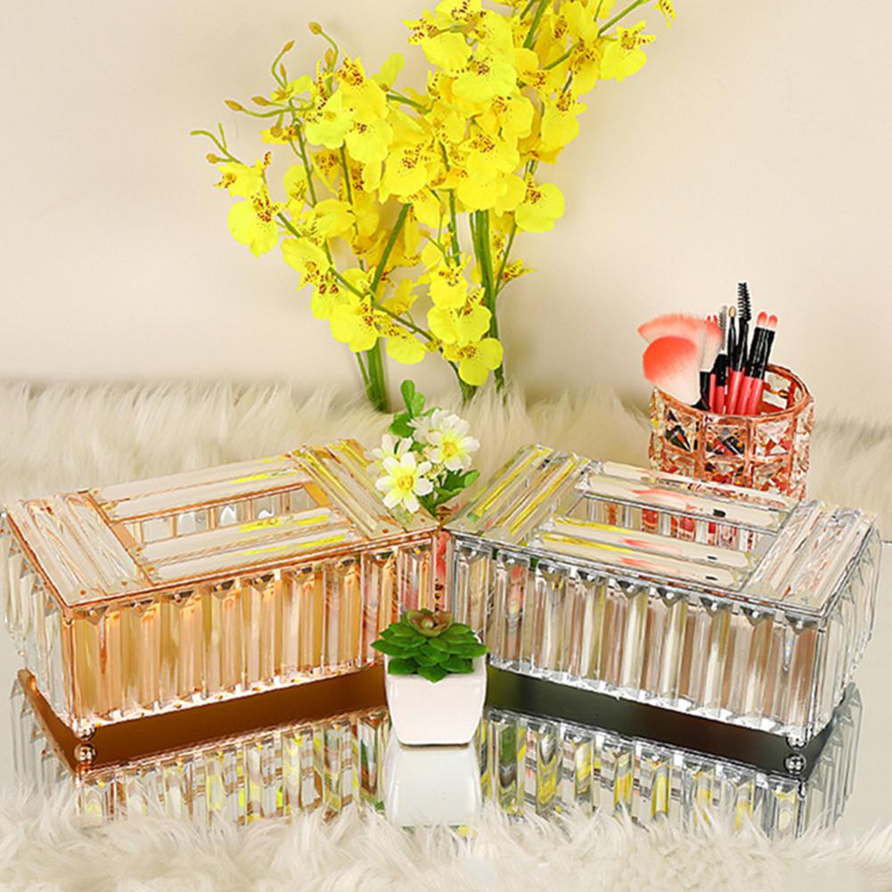 Caja de pañuelos de cristal, caja de almacenamiento, contenedor de papel de vidrio dorado y plateado brillante para el hogar, Hotel, aparador, decoración