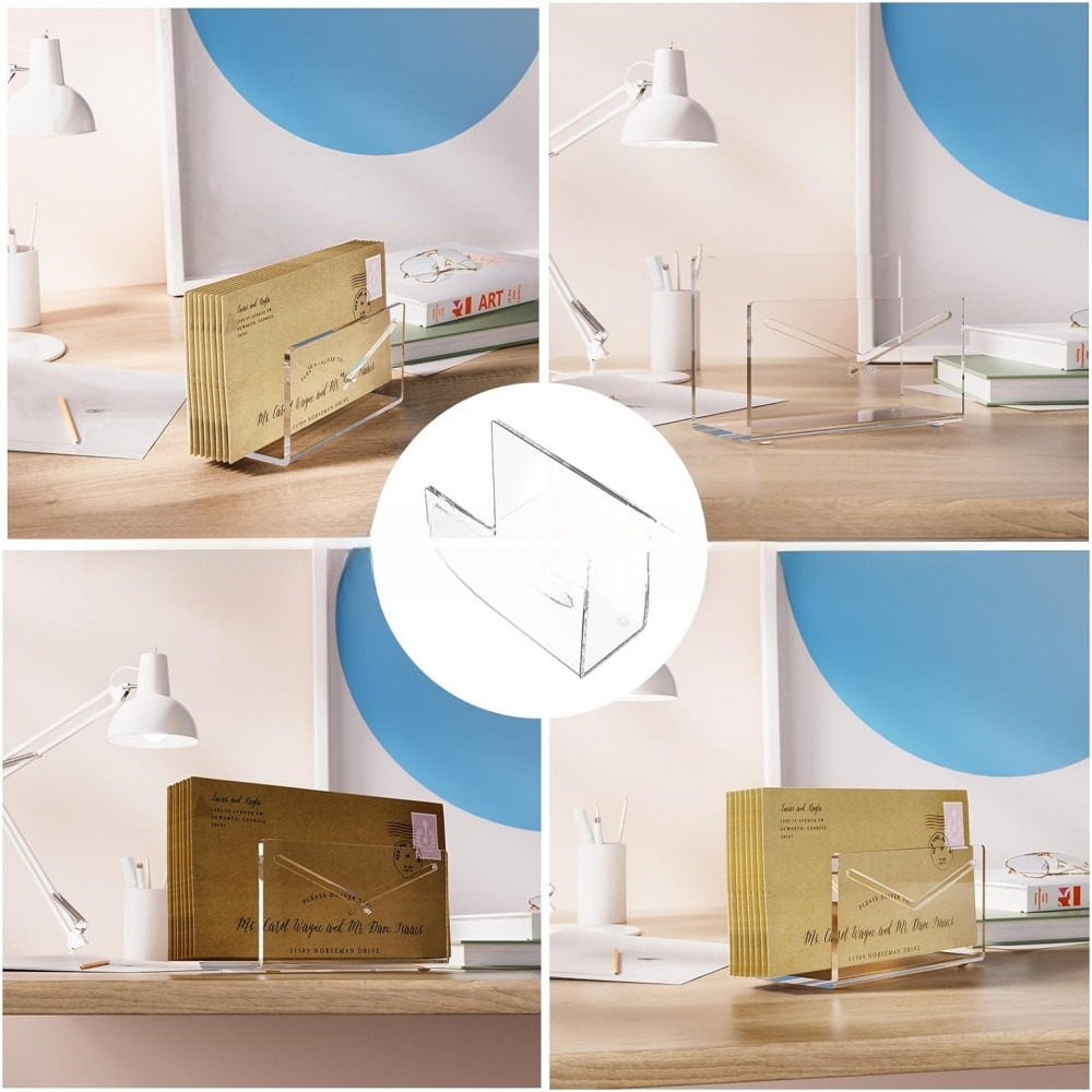 1Pc Acrylic Desk Organizer Desktop Letter Sorter Mail Tray File Organiser Office Home Bookends Book Holder Storage Rack