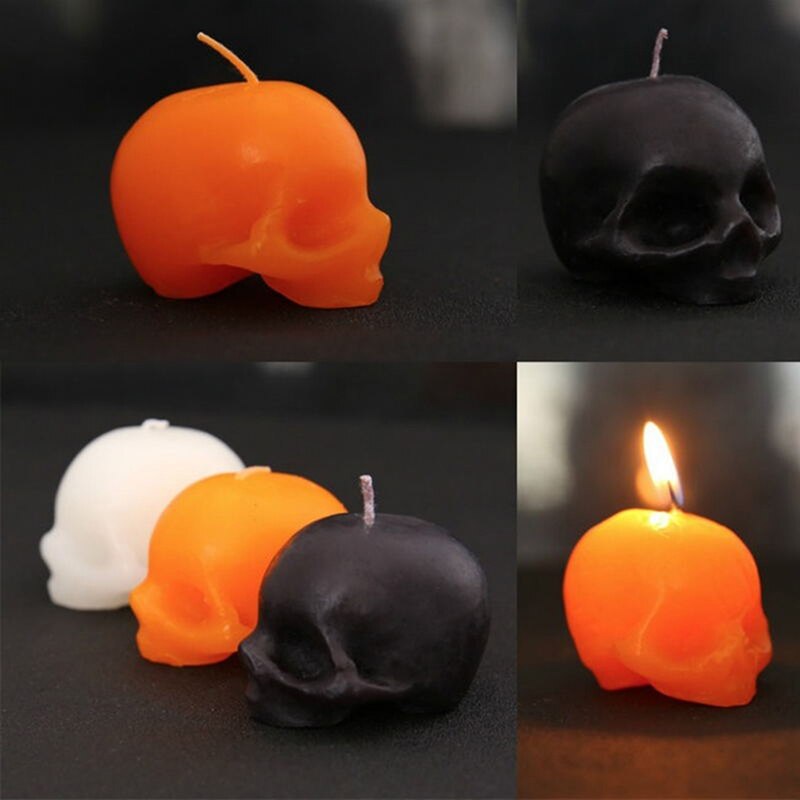 1 PC Bleeding skull candle crying candles Halloween Small smokeless Skeleton terror candle Red Brain inside Skull Candle