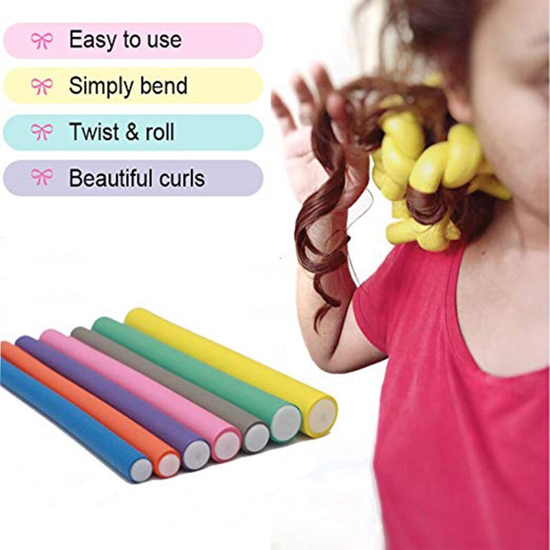 42-pack Soft Twist Foam Hair Rollers 7 Sizes Foam Reusable Non Heating Safe Magic DIY Styling Stick Tool For Hairstyle