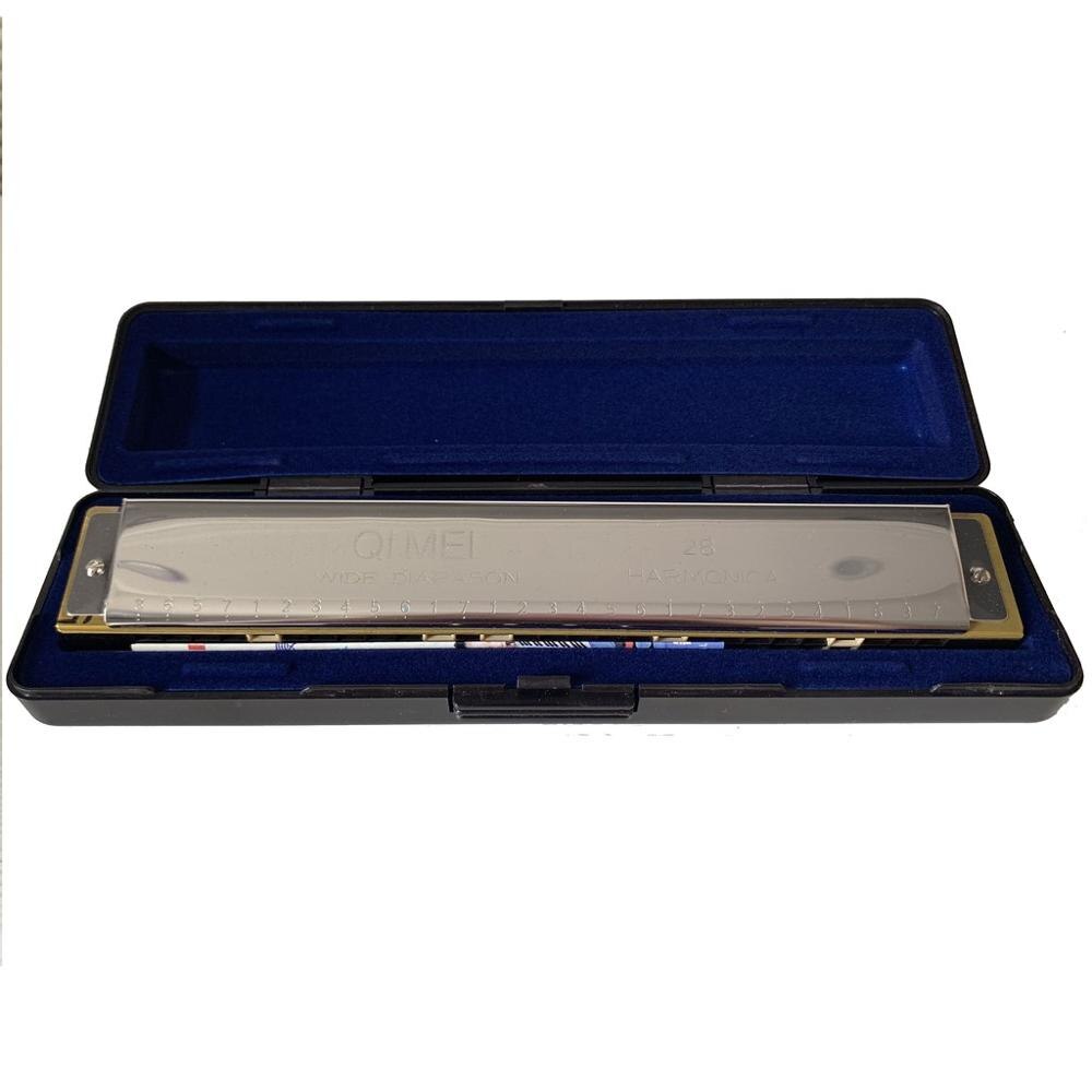 28 Holes Chromatic Harmonica C Key Slive Mouth Organ Portable Tremolo Mini Harps Woodwind Instruments