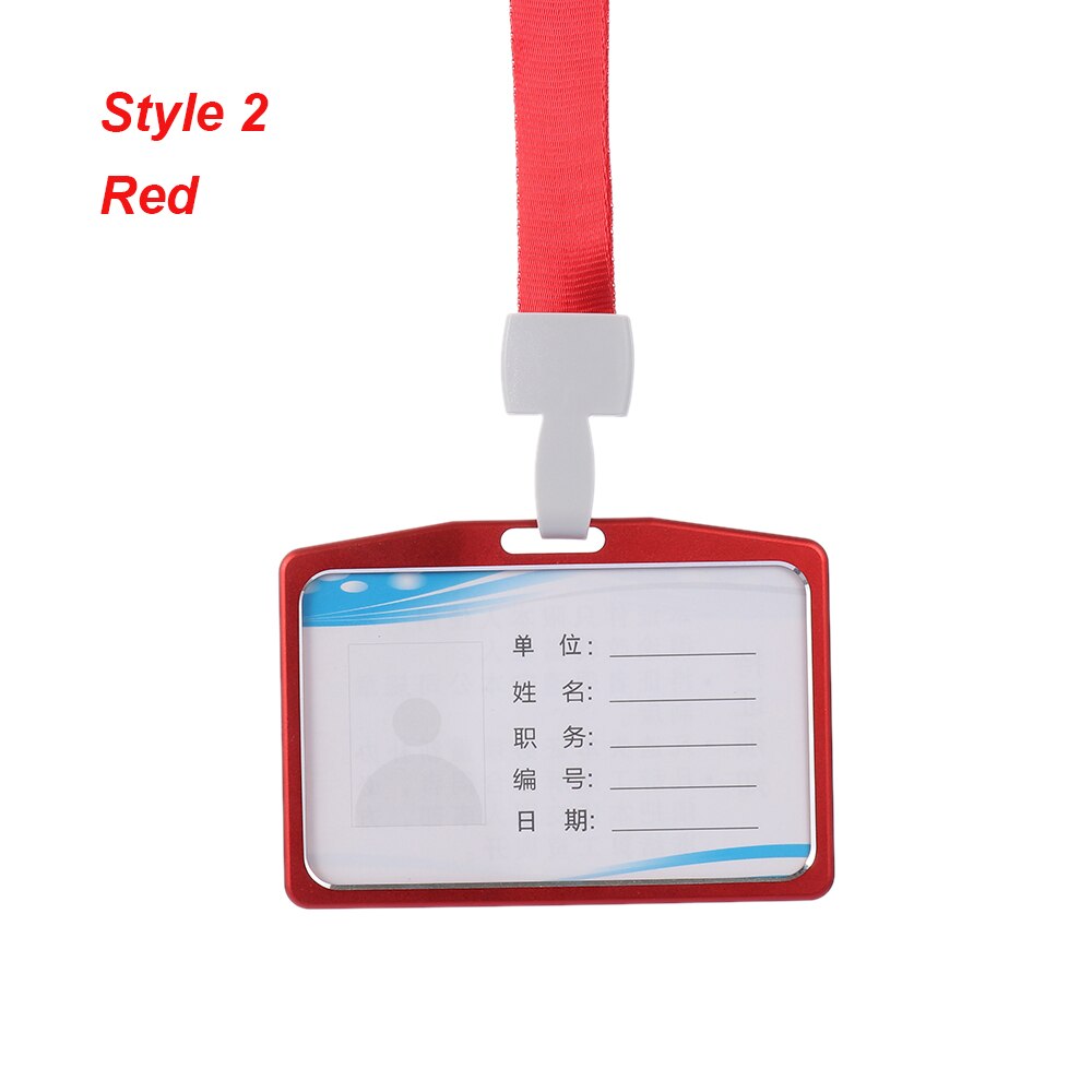 1PC Work Card Holders With Rope Aluminum Alloy Multi colored Employee Name ID Card Cover Metal ID Business Case Work Certificate: style 2 red