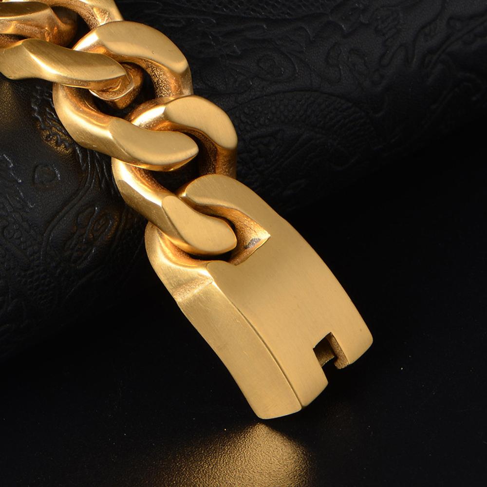 Stærke tunge smykker guld rustfrit stål cubanske kantstenskæde herrearmbånd armbånd 9 &quot; mandligt armbånd