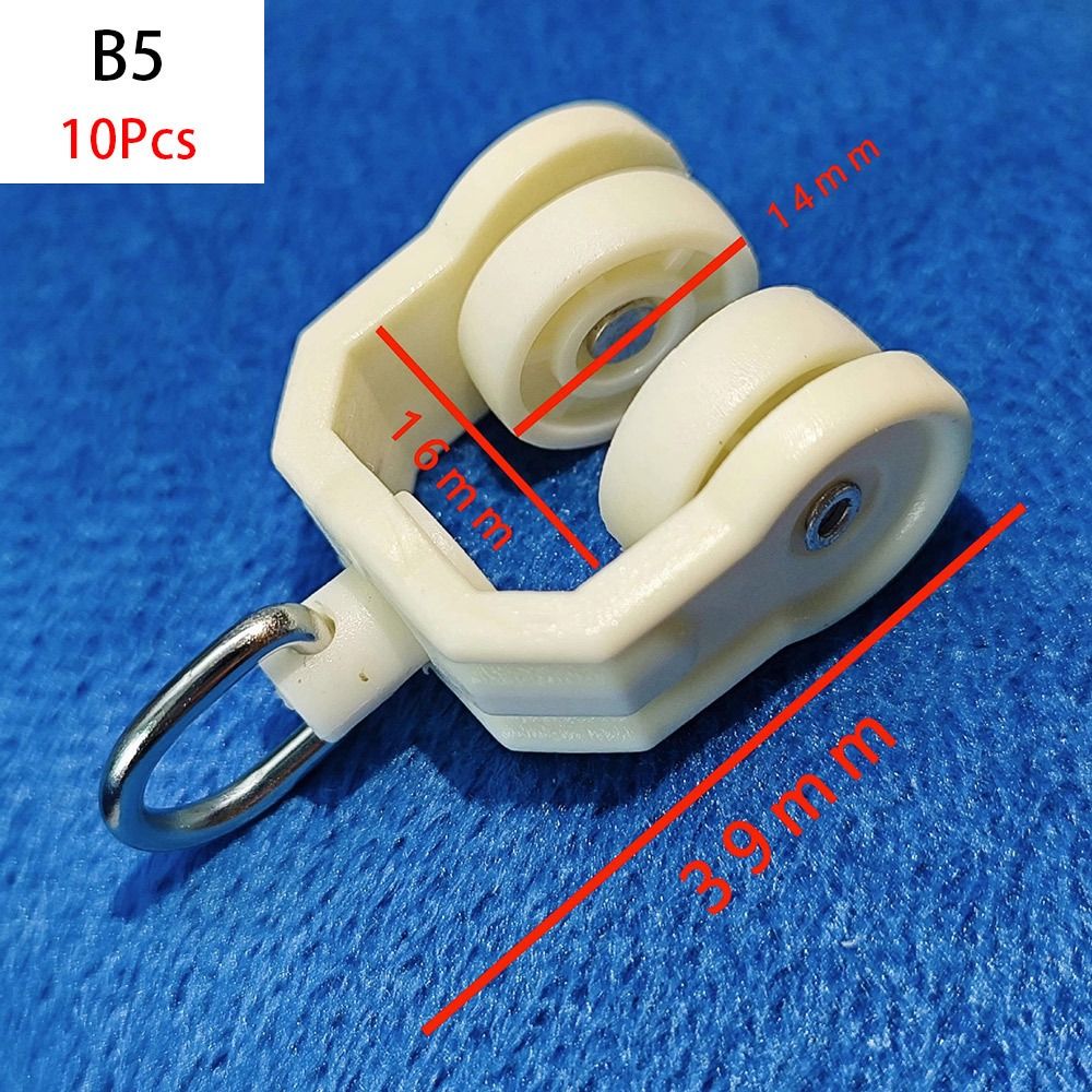 10Pcs Straight Curved Track Rollers Curtain Wheels Rail Curtains Hook Ring Slider Furniture Hardware Curtain Rod Pulley: Beige