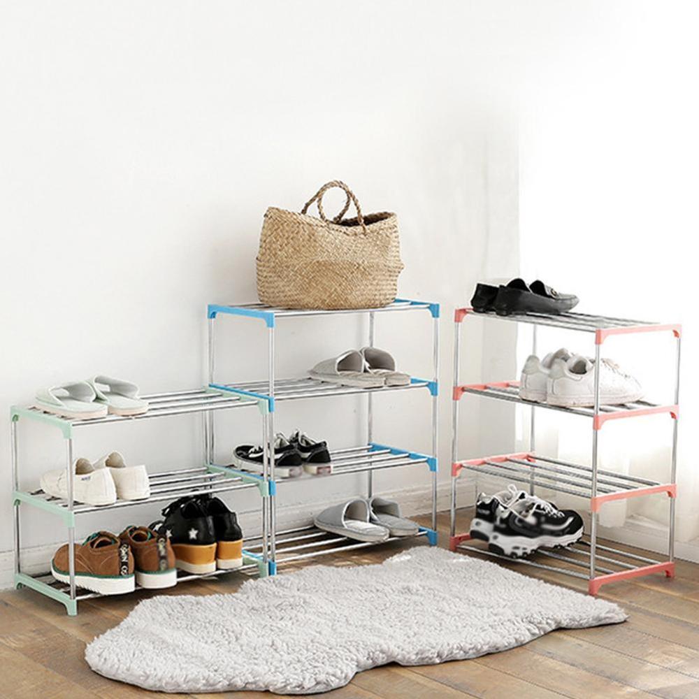 3/4 Tiers Stapelbaar Schoenenrek Opslag Plank Thuis Hal Schoenen Organizer Rvs Schoenenrek