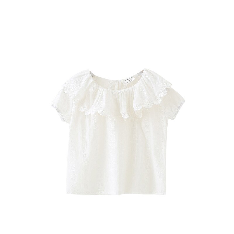 ropa de verano para niños Nueva camisa de cuello para niños blusa blanca de encaje para niñas de manga corta