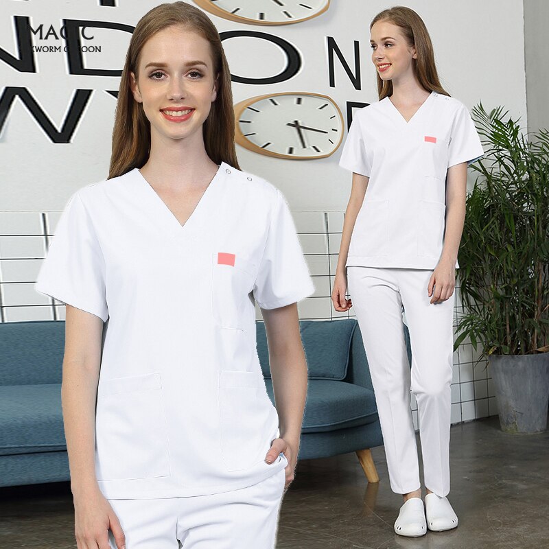 Uniforme blanc Polyester coton solide couture animal de compagnie Salon de beauté Scrubs uniforme laboratoire opérateur gommage travail uniforme
