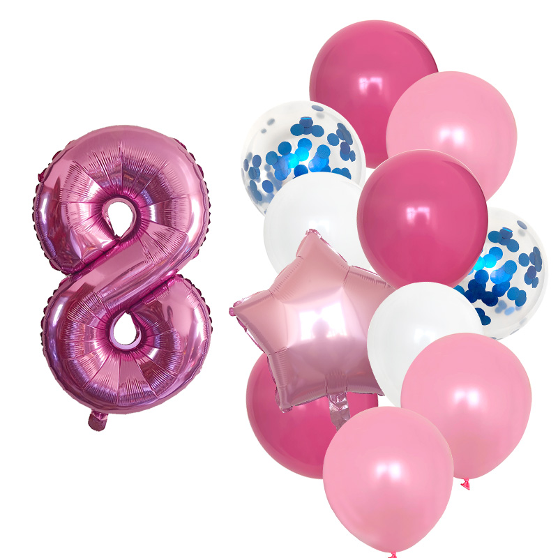 12pcs Girls First Birthday Party Balloons Pink Number Baloon Birthday Decoration Girls 1 2 3 4 5 6 7 8 9 Years Party Supplies: Coffee