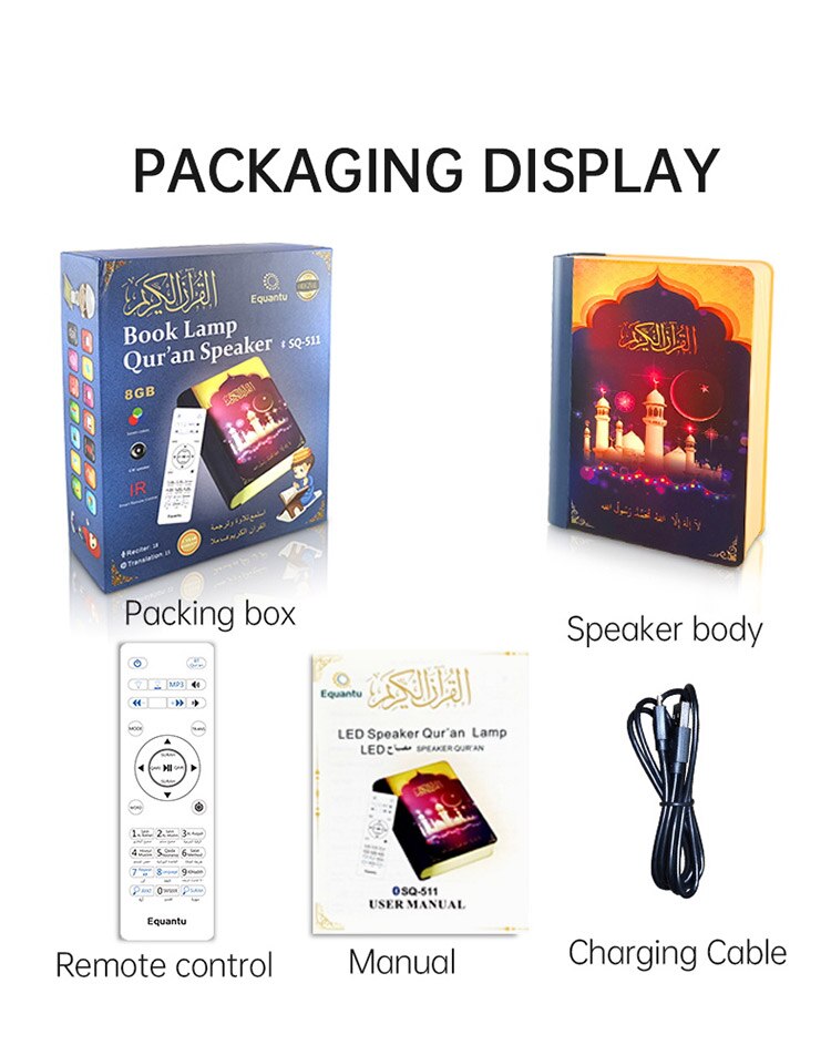 Equantu Islam Al Quran Mp3 Speler Koran Boek Lamp Nachtlampje Digitale Koran Speaker Heilige Koran Muziekspeler