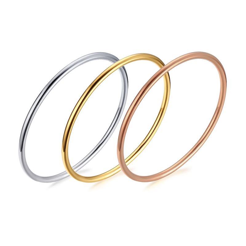 Brazalete de acero inoxidable de Color dorado para mujer, pulsera de joyería , brazalete liso, pulsera apilable, para chicas jóvenes: Negro / Pistola negra plateada