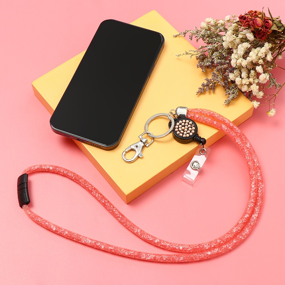 Cordon Téléphone Portable Rose fluo - Réglable avec Patch - Tour de co