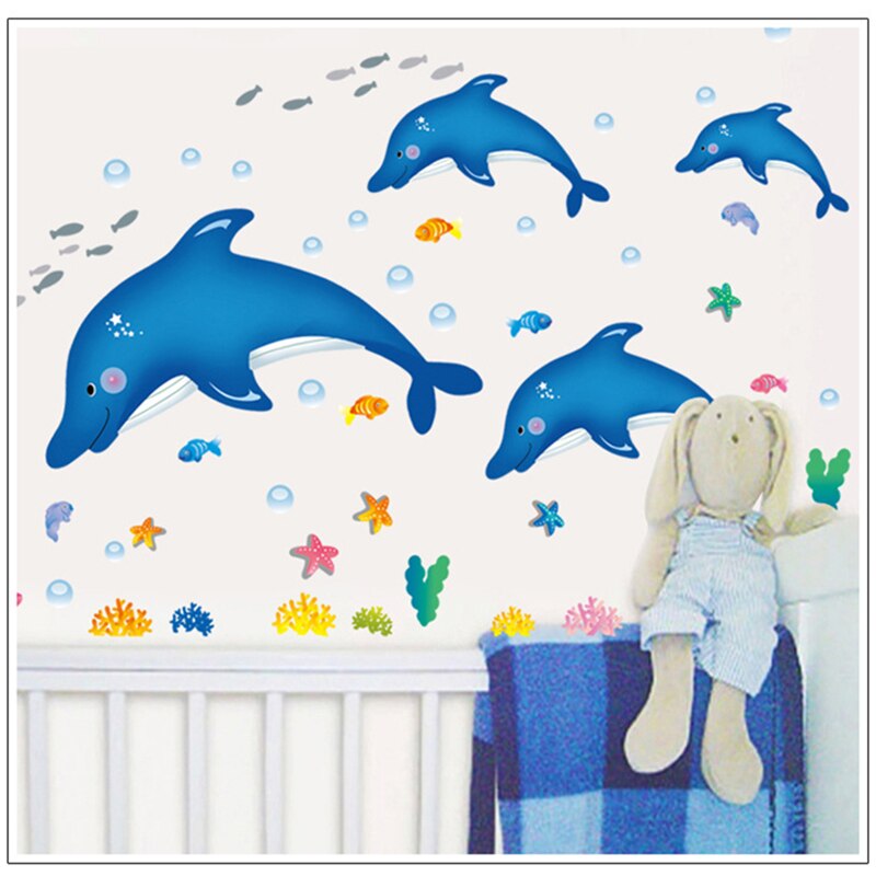 Cartoon Underwater Dolphin Fish Starfish Bubble Bath Sticker For Kid Bathroom Wall Decor Children Nursery home decorations