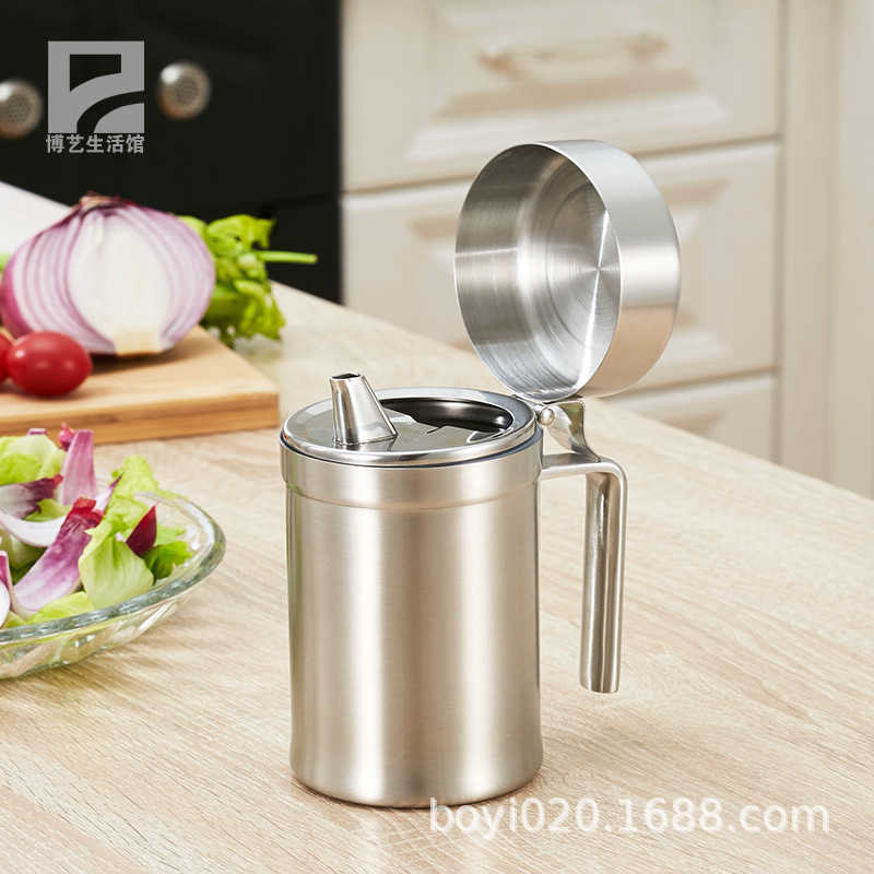 304 Roestvrij Staal Olie Container Keeper Lekvrij Handvat Controlerende Fles Pot Levert Huishoudelijke Met Cover Voor Keuken Gereedschap
