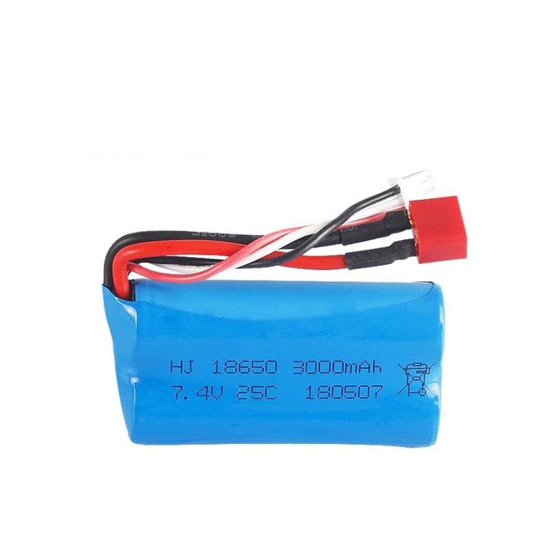Bateria Lipo 7.4V 3000mAh 18650 2S com Conector T para Carro RC Q46 Wltoys 10428/12428/12423 - Acessório de Reposição de Alta Capacidade 7.4V: Preto