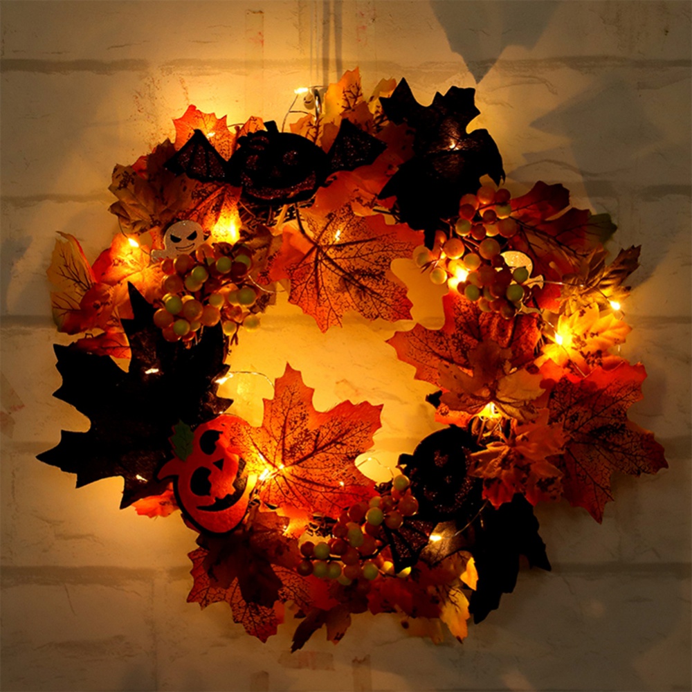 Halloween Krans Met Verlichting Venster Deur Opknoping Pompoen Voordeur Krans Home Decor Herfst Decoratie Rotan Aankomst
