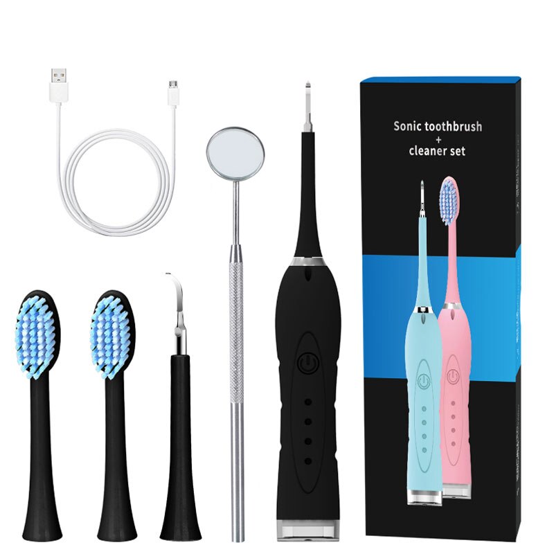 Haushalt Zahnstein Entferner Elektrische Zahnstein Entferner Zahnstein Ultraschall Bleaching USB Aufladbare Zahn Reiniger Tragbare: C-BLACK