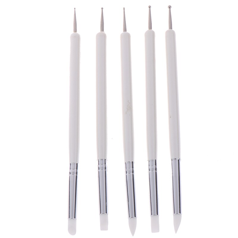 5pcs/Set Silicone + Stainless steel Two Head Sculpting Polymer Modelling Shaper Art Tools Soft Pottery Clay Tool: White