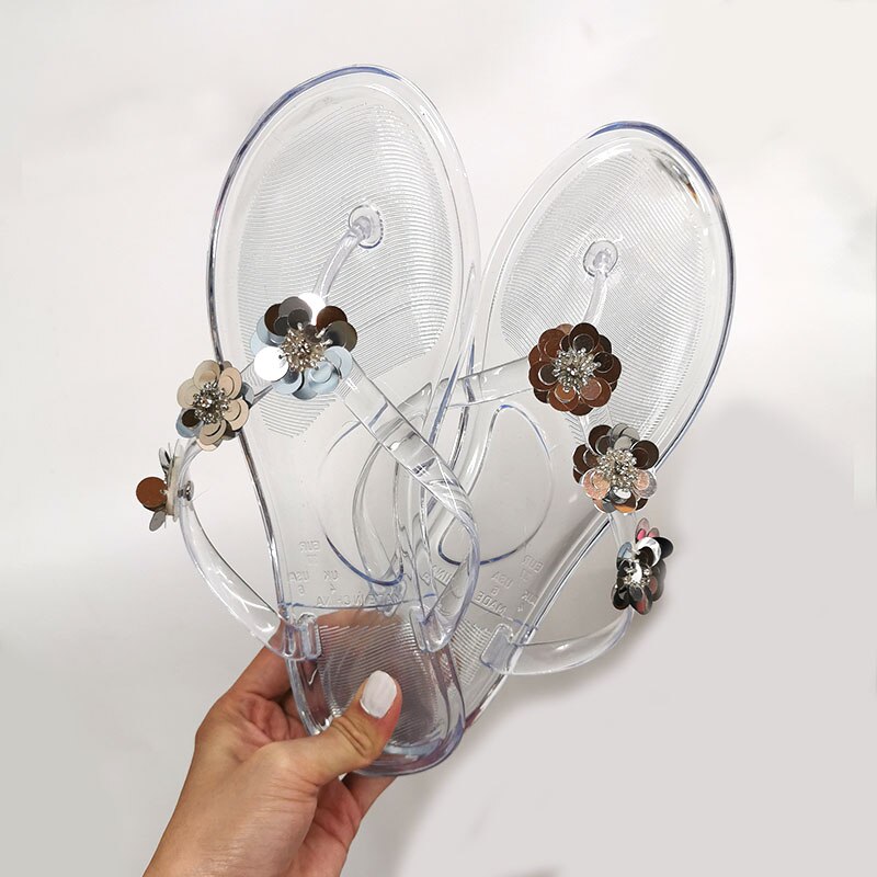 Gelé sko sommer flip flops flat eva håndverk paljetter blomster tøfler sommersko kul strandsko stor størrelse 40 41