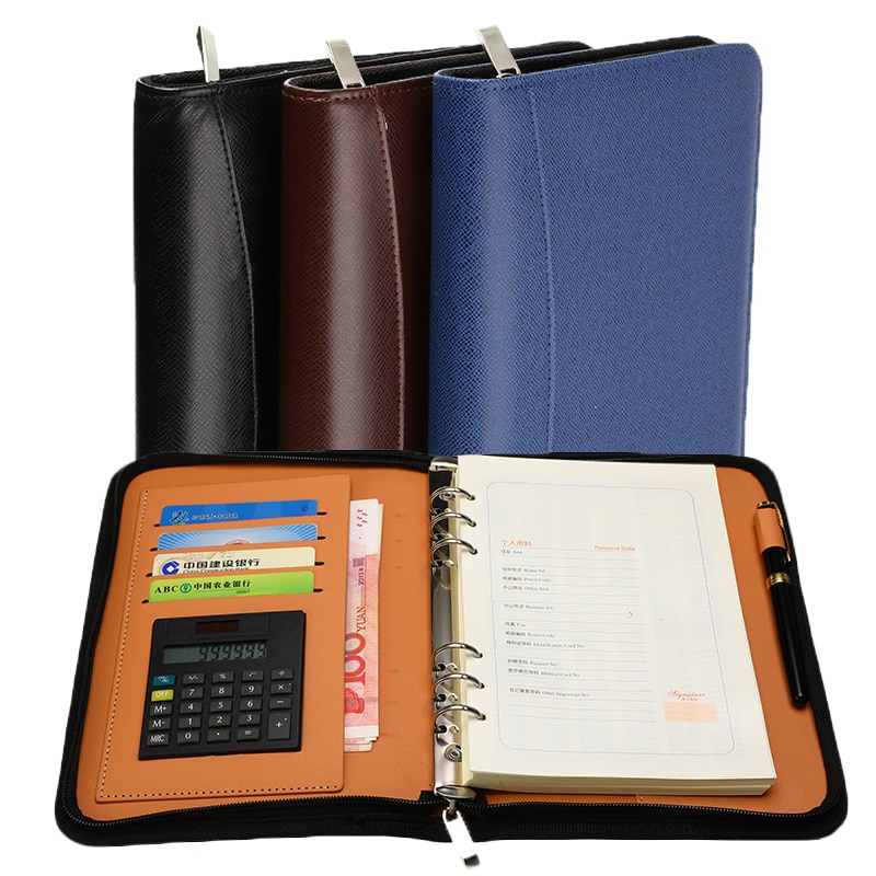Multifunction A5 Faux Leather Notebook Personal Spiral Dairy Planner Organizer Notepad Travel Agenda Folder with Calculator
