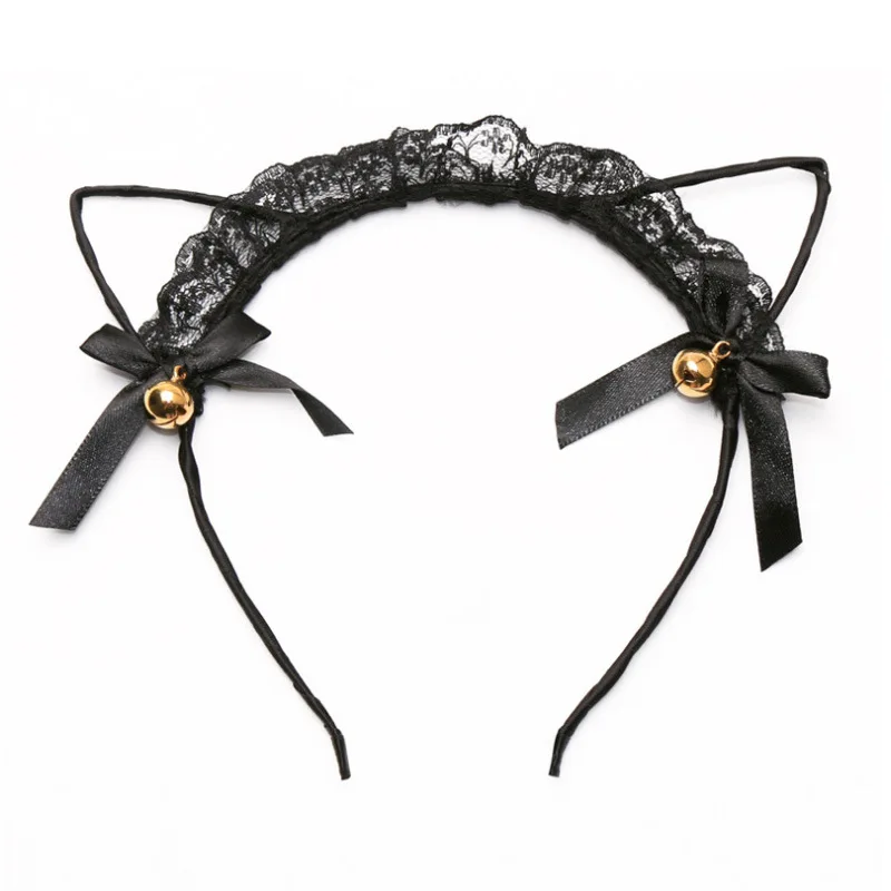 Women Sexy Black Cat Ears Head Bezel Lace Lady Hairband Cosplay Headwear Headband Girl Birthday Party Hair Accessories: Lavender